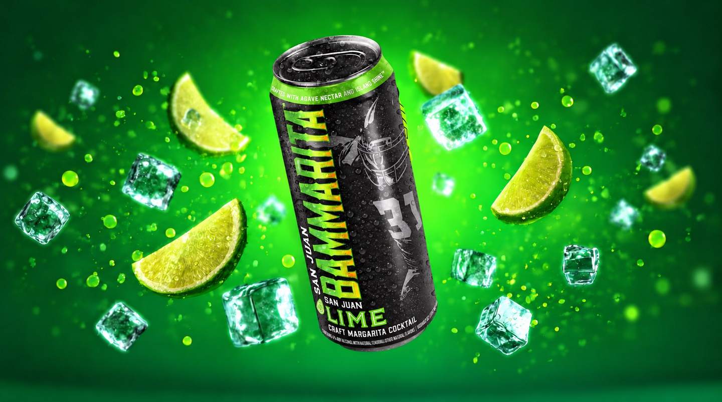 Four Bammarita cans on green