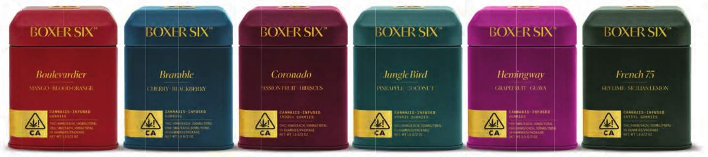 Six Boxer Six gummy tins