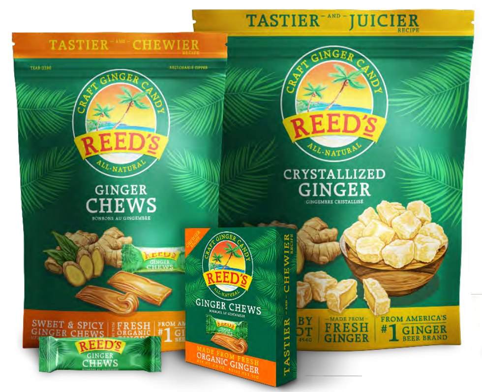 Ginger chews and crystallized ginger pouches