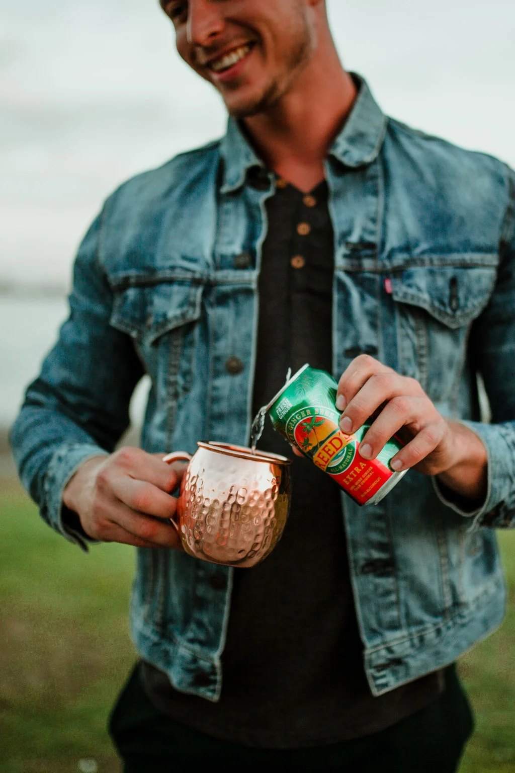 Classic Mule can poured into a copper mug